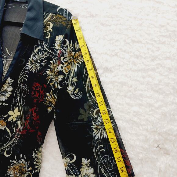 Blouse Kimono NY Design Button-Up Sheer Floral Resort Office Siren Cruise Size L - Picture 9 of 13